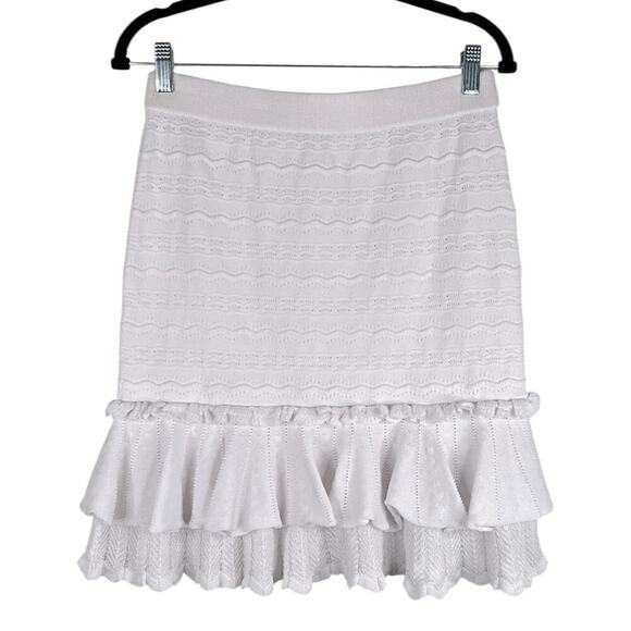 Jonathan Simkhai White Classic Knit Ruffle Layered Mini Skirt Size Medium New! - Picture 1 of 6